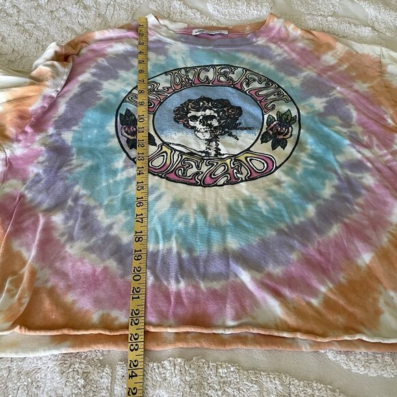 Daydreamer Grateful Dead Skull Roses Sz L Long Sleeve Cropped Shirt Distressed - Picture 5 of 9